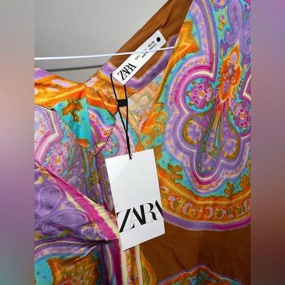 Zara Printed Boho  V-Neck Kaftan Tunic Pull Over Dress - Picture 6 of 6